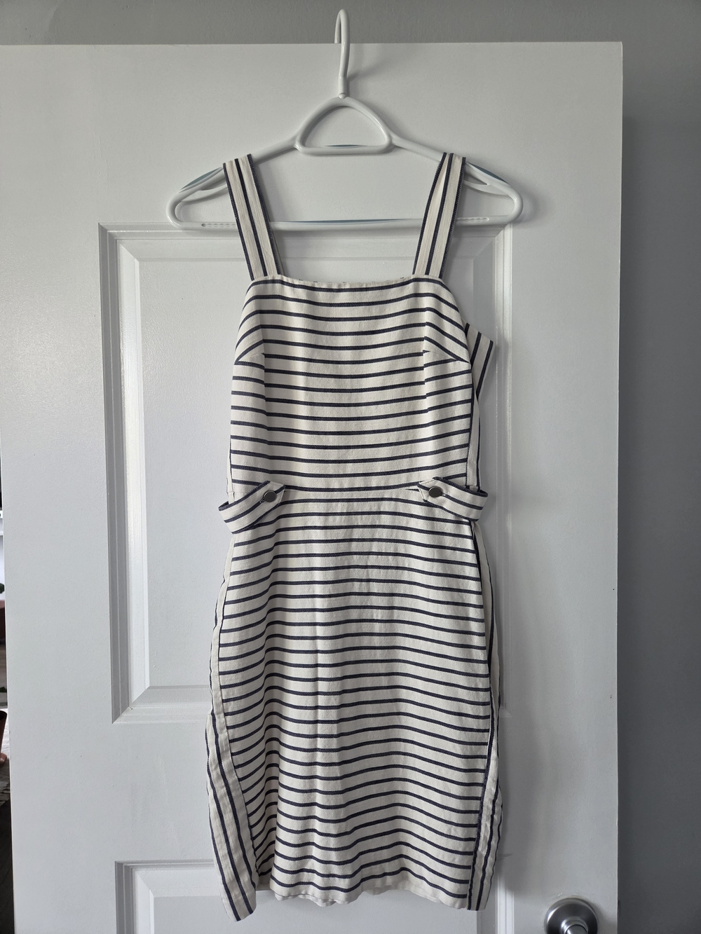 Banana Republic White and Navy Striped Midi Sundress